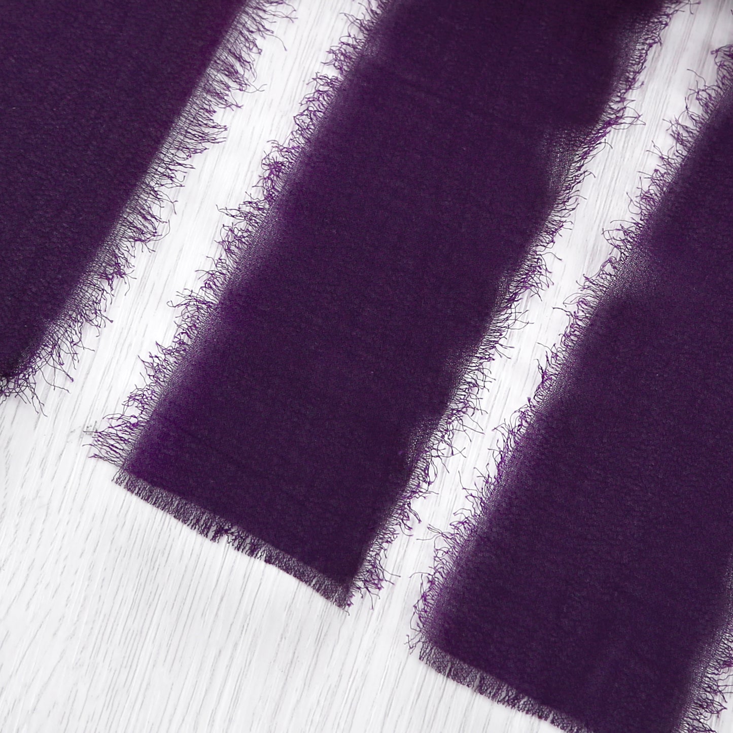 Handmade Fringe Chiffon Silk-Like Ribbon 2" x 7Yd Set of 3 Rolls Ribbons for Wedding Invitations, Bouquets, Gift Wrapping (3 Rolls Plum)