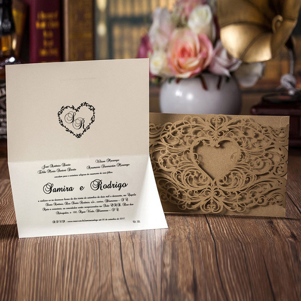 Gold Lace Cut Wedding Invitation Cards,Invitations - DorisHome