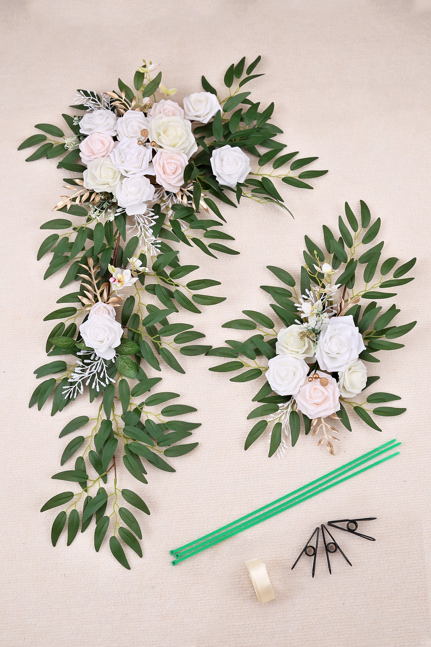 DORIS HOME Artificial Flower Swag White and Pink for Wedding Ceremony Sign Floral Decoration - Pack of 2