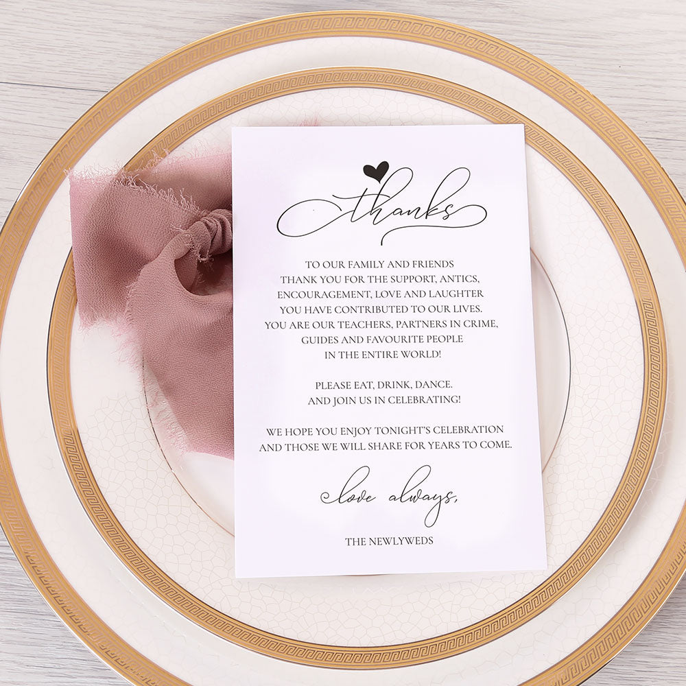 Thank You Place Setting Cards With Mauve Chiffon Ribbon - DorisHome