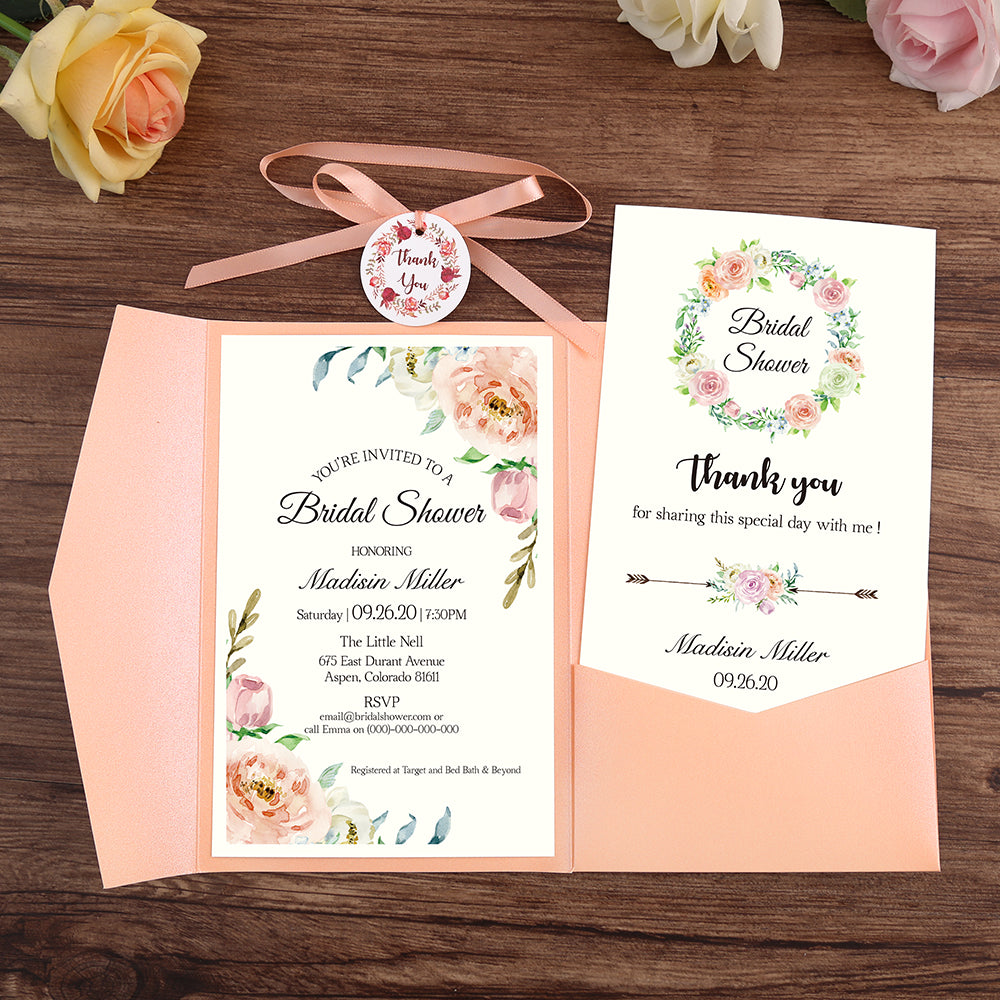 Pocket Pink Wedding Invitations Greeting Cards - DorisHome
