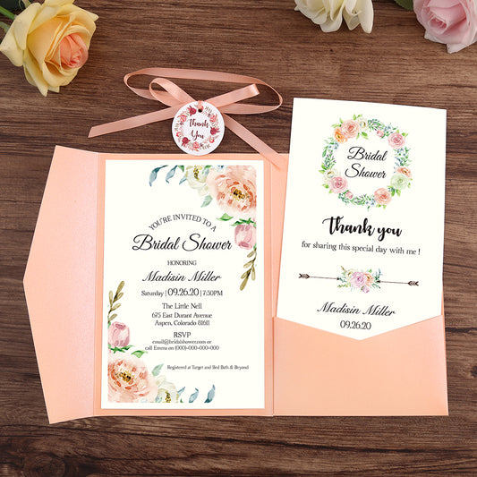Pocket Pink Wedding Invitations Greeting Cards - DorisHome