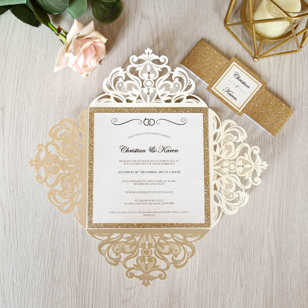 Square Gold Wedding Invitations for Wedding, Bridal Shower, Dinner, Party - DorisHome
