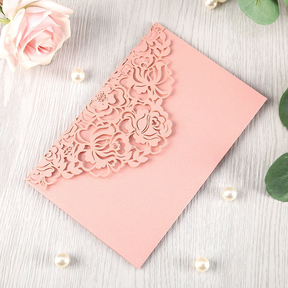 Pink Floral Laser cut invitation cards for Quinceanera - DorisHome