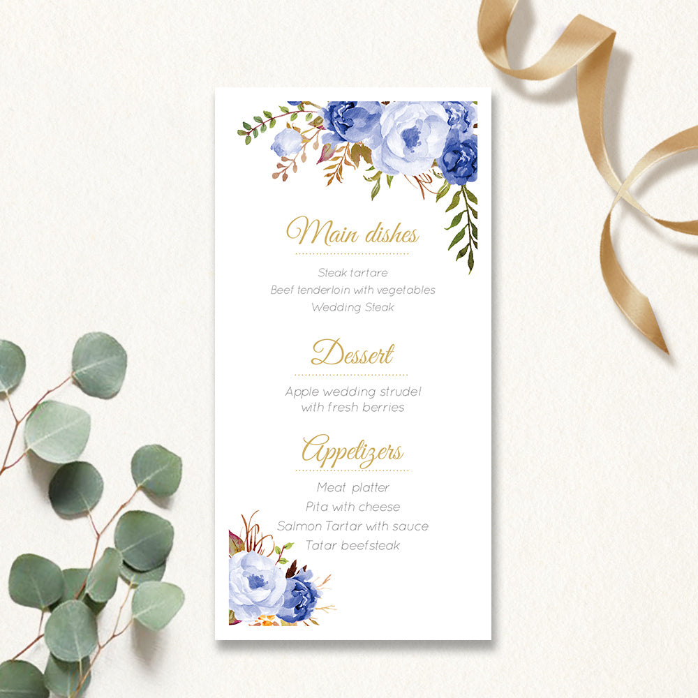 Navy peony flora Menu Cards - DorisHome