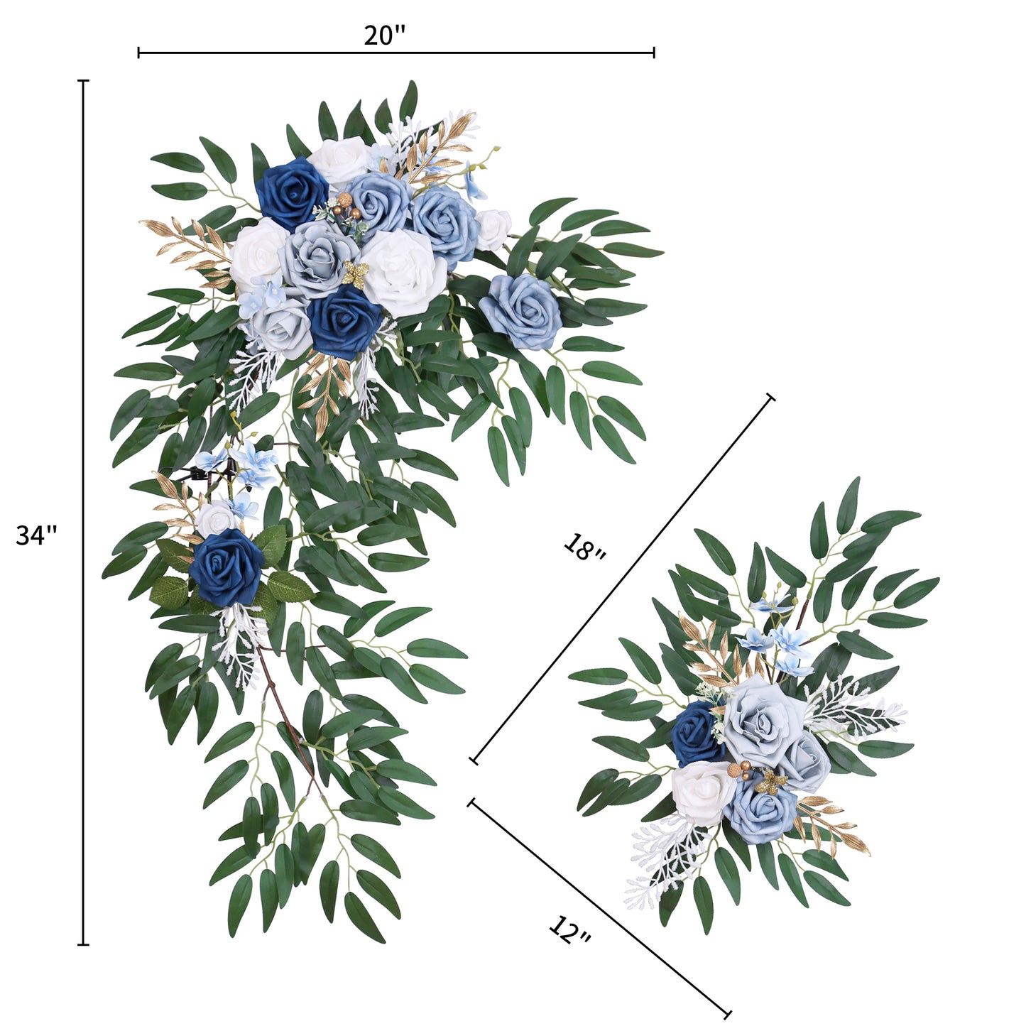 DORIS HOME Artificial Flower Swag Blue and White for Wedding Ceremony Sign Floral Decoration - Pack of 2