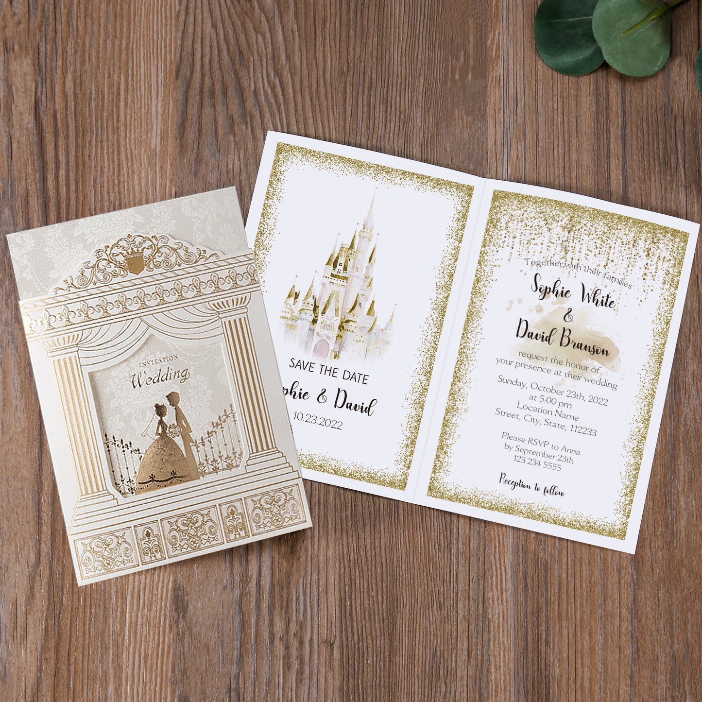 Gold Vintage Laser cut Wedding Invitation