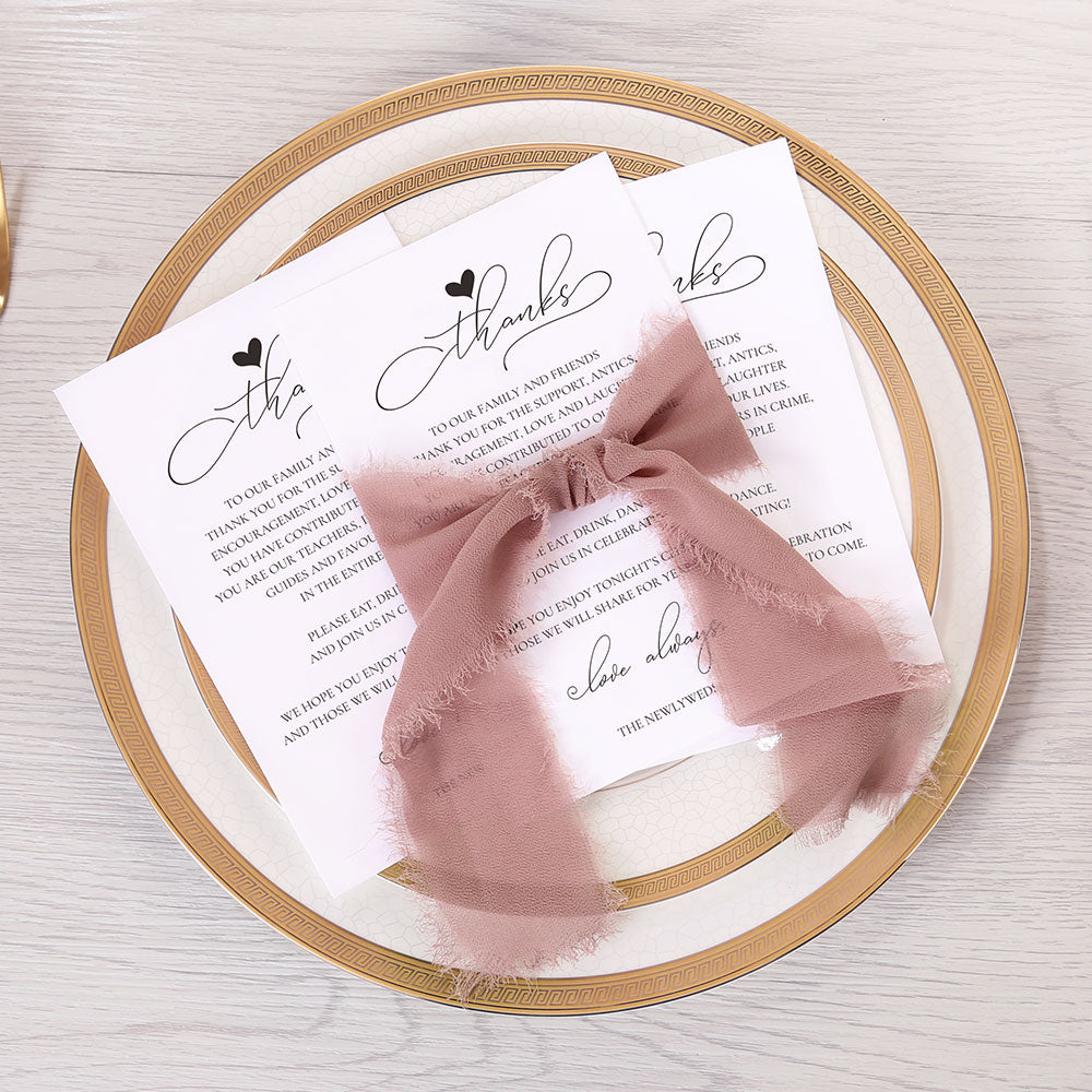 Thank You Place Setting Cards With Mauve Chiffon Ribbon - DorisHome