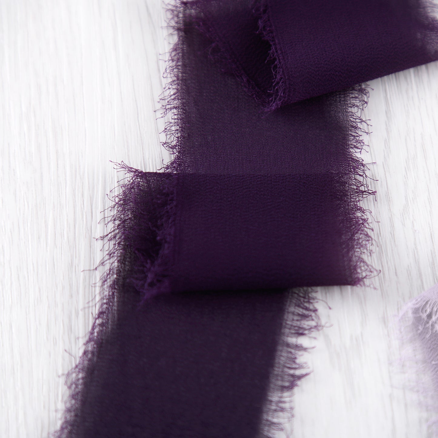Handmade Fringe Chiffon Silk-Like Ribbon 2" x 7Yd Set of 3 Rolls Ribbons for Wedding Invitations, Bouquets, Gift Wrapping (3 Rolls Plum/Pastel Purple/Lavender)