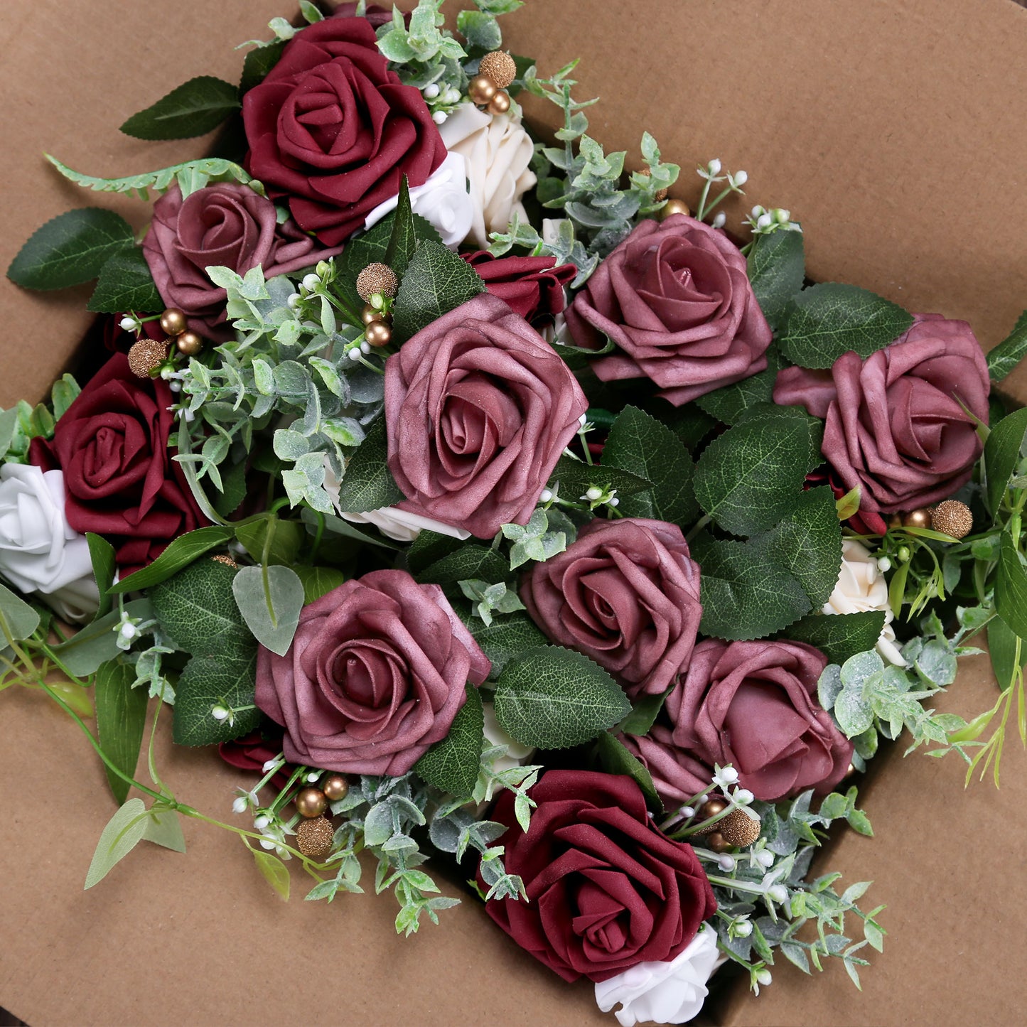 Wedding Aisle Decorations Mauve Burgundy Pew Flowers Set of 10 for Wedding Ceremony Party Chair Decor with Artificial Flowers Eucalyptus and Ribbons