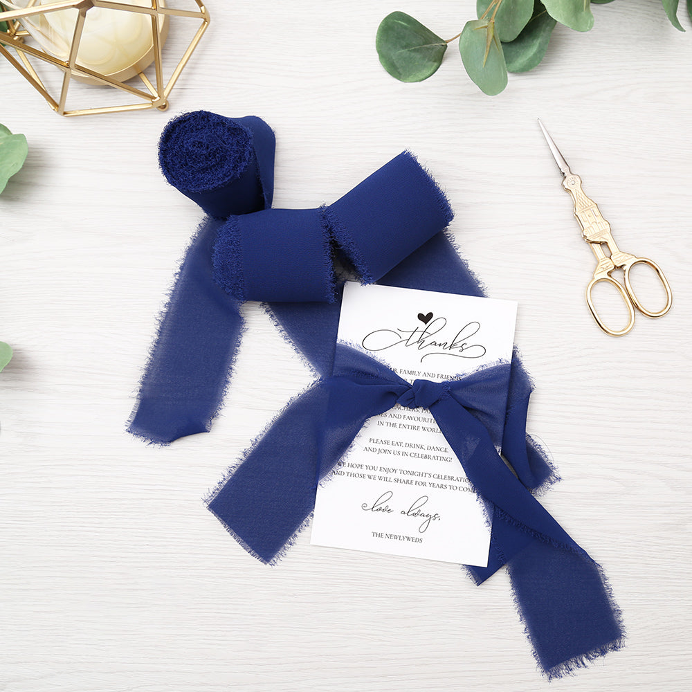 Handmade Fringe Chiffon Silk-Like Ribbon 2" x 7Yd Set of 3 Rolls Ribbons for Wedding Invitations, Bouquets, Gift Wrapping (3 Rolls Navy Blue) - DorisHome