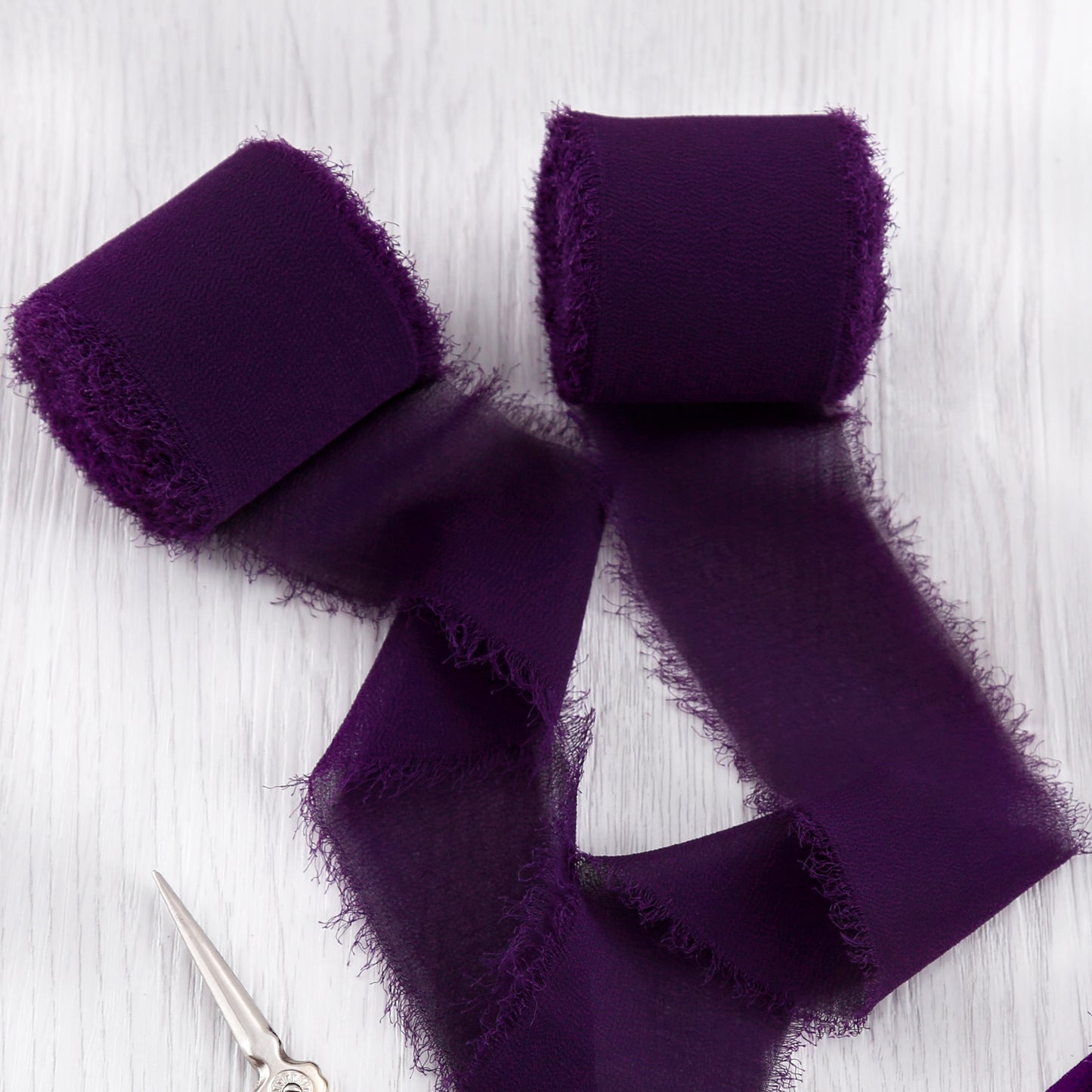 Handmade Fringe Chiffon Silk-Like Ribbon 2" x 7Yd Set of 3 Rolls Ribbons for Wedding Invitations, Bouquets, Gift Wrapping (3 Rolls Plum)