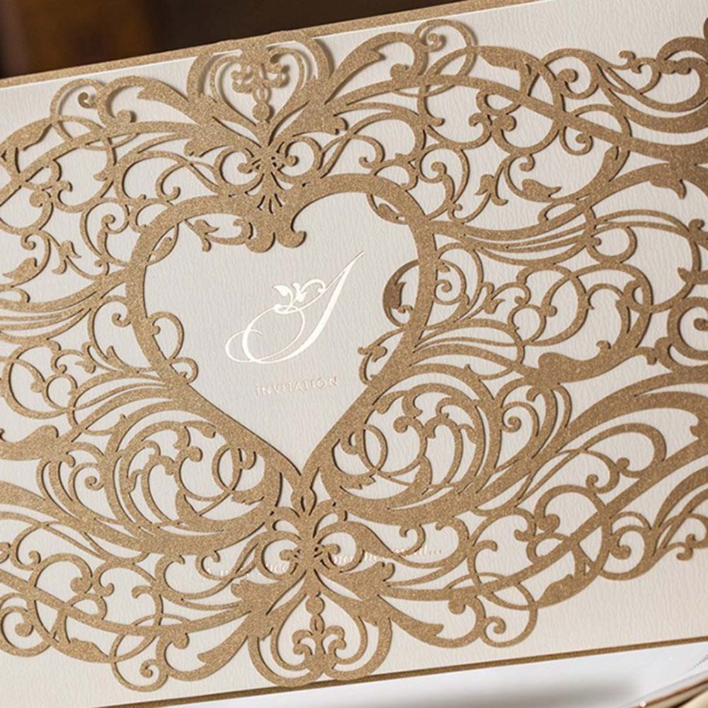Gold Lace Cut Wedding Invitation Cards,Invitations - DorisHome