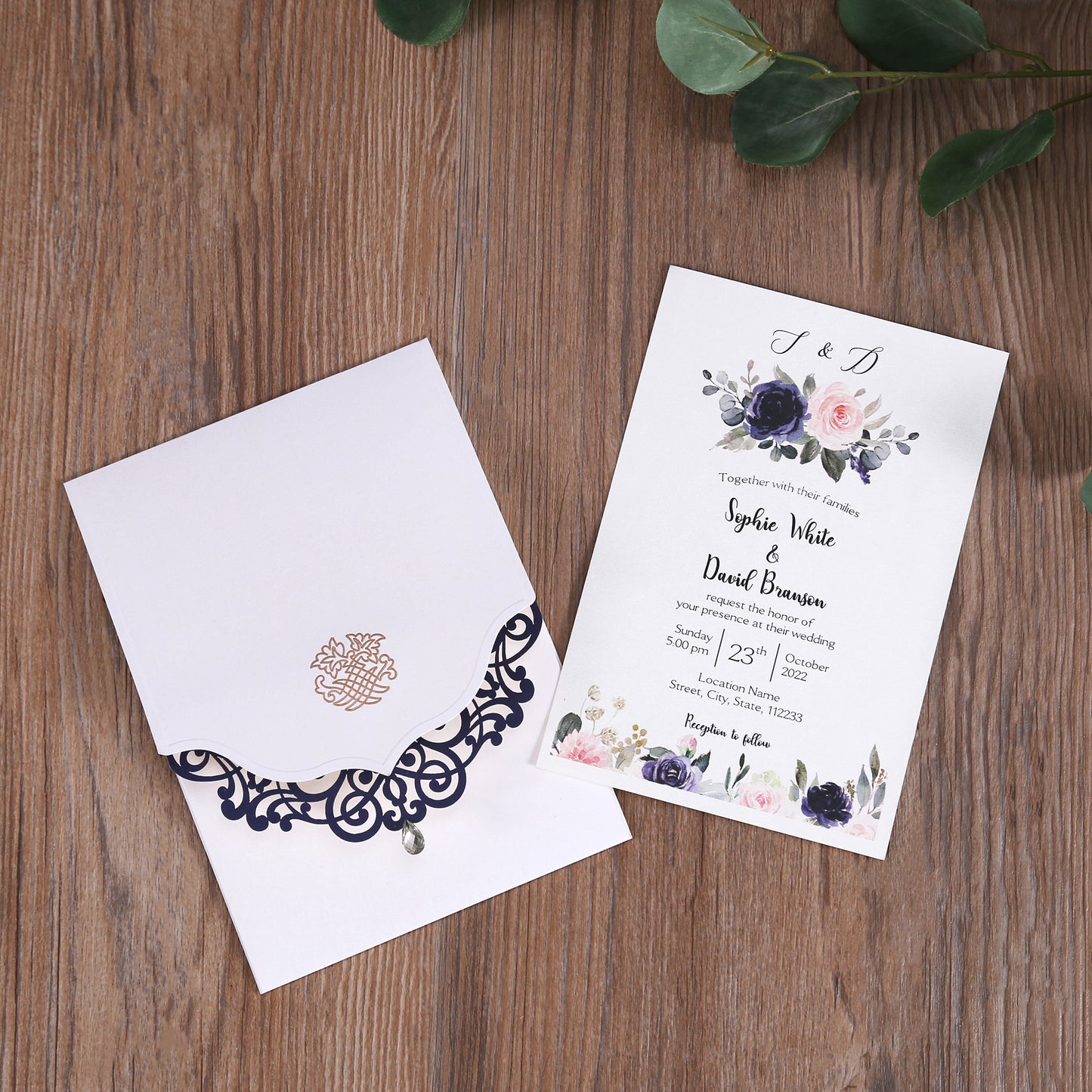 Classic Blue Laser Wedding Invitations Cards,Invitations