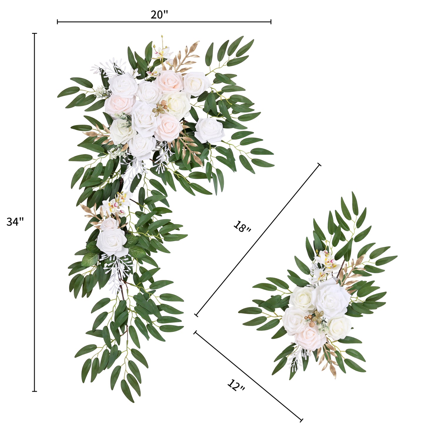 DORIS HOME Artificial Flower Swag White and Pink for Wedding Ceremony Sign Floral Decoration - Pack of 2