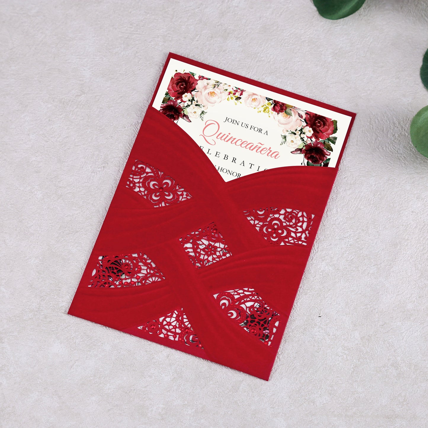 Red Vertical Laser Cut Invitation Cards for Quinceanera / Sweet 16