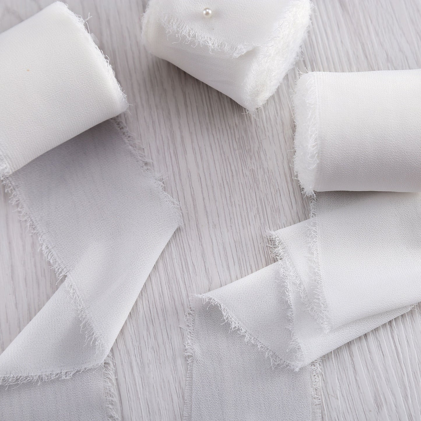 Handmade Fringe Chiffon Silk-Like Ribbon 2" x 7Yd Set of 3 Rolls Ribbons for Wedding Invitations, Bouquets, Gift Wrapping (3 Rolls Ivory)