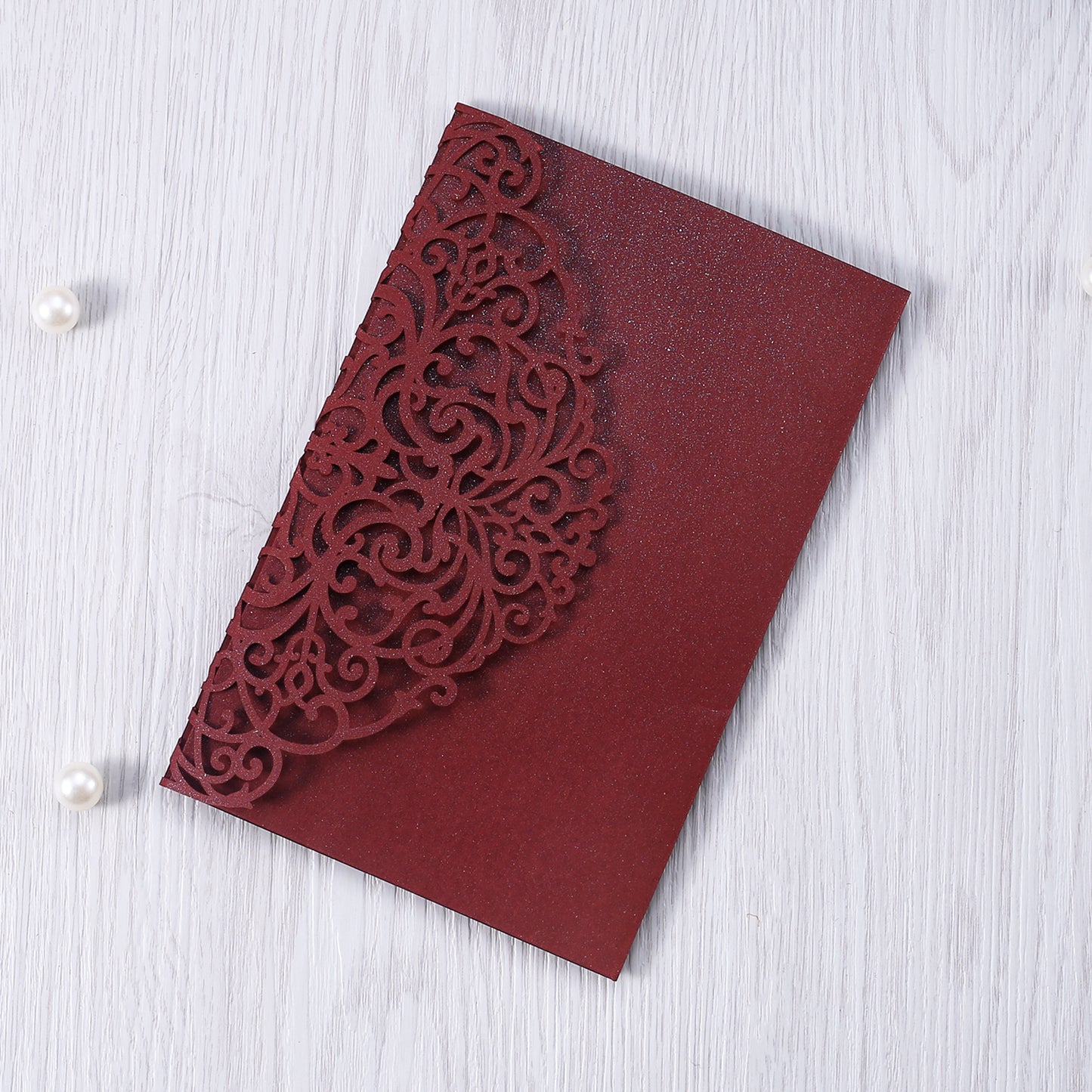 4.7 x7 inch Burgundy Laser Cut Hollow Rose Wedding Invitations Cards with Envelopes for Wedding Party - DorisHome