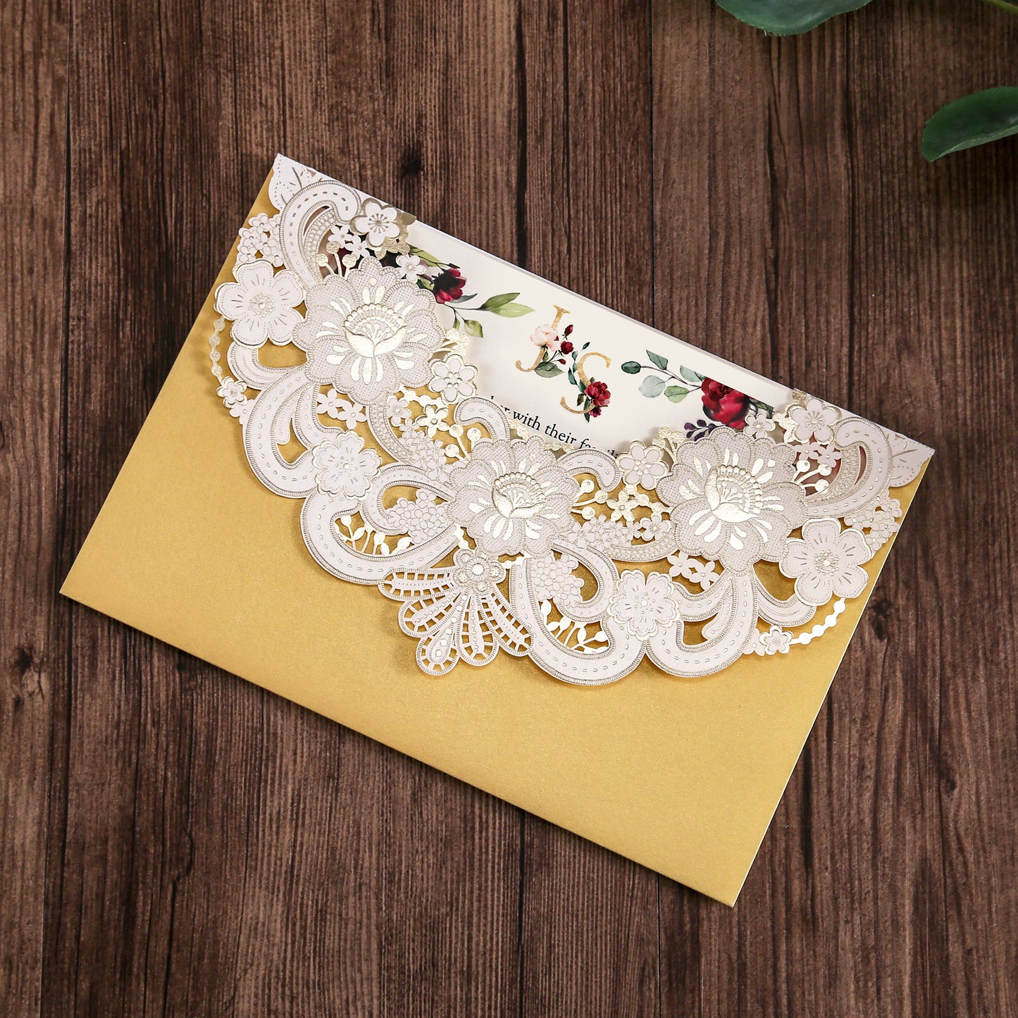 Gold Hollow Flora Laser Cut Invitation Cards ,Invitations
