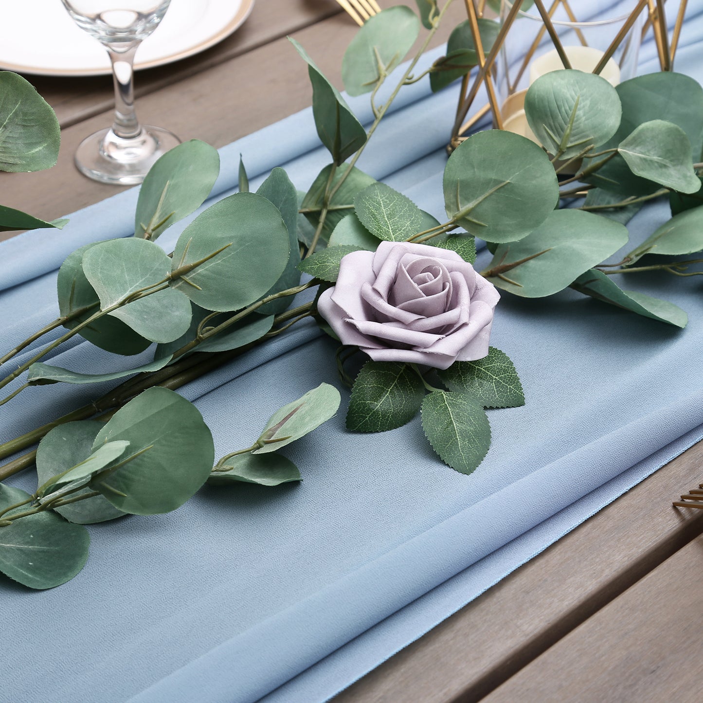 Doris Home 1pc 27x120inches 10ft Dusty Blue Chiffon Table Runner Tulle Extra Long Sheer Decoration With Ivory Ribbon For Romantic Wedding Reception Bridal Baby Shower Holiday Party - DorisHome