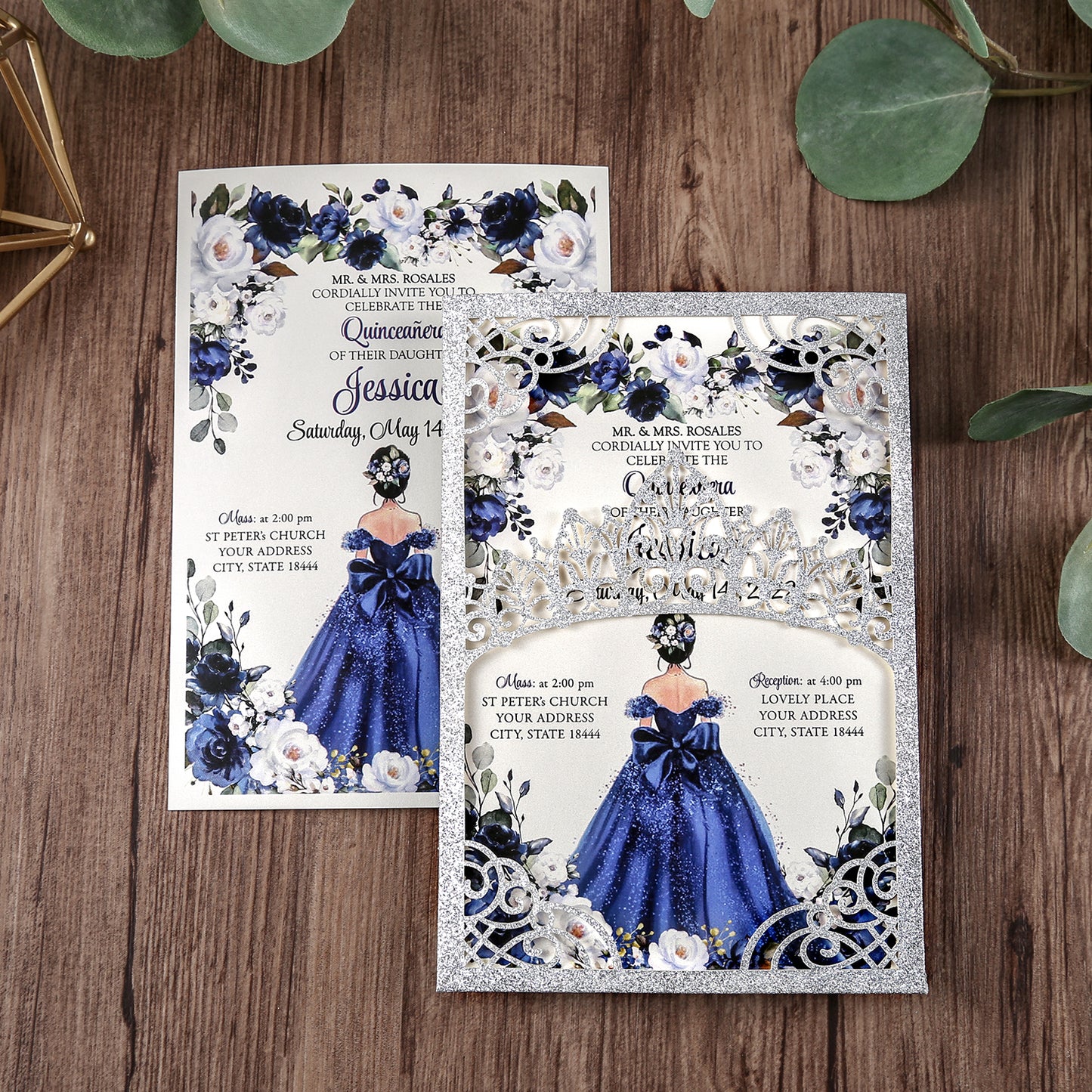 Silver Glitter Invitations Greeting Cards For Quinceanera - DorisHome