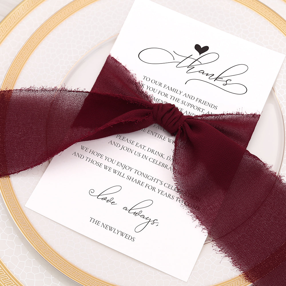 Thank You Place Setting Cards With Burgundy Chiffon Ribbon - DorisHome