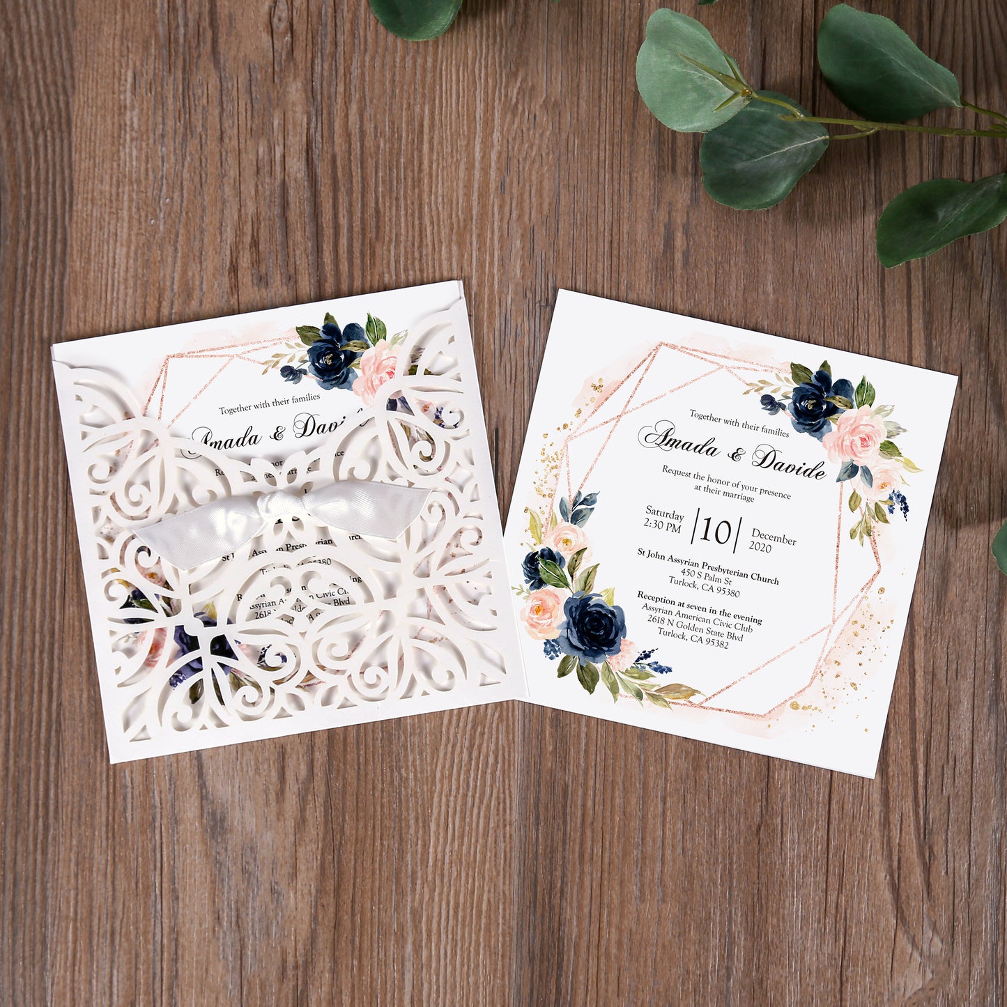 Lace Bowknot Vintage Laser Cut Wedding Invitation White Hollow-out Flowers