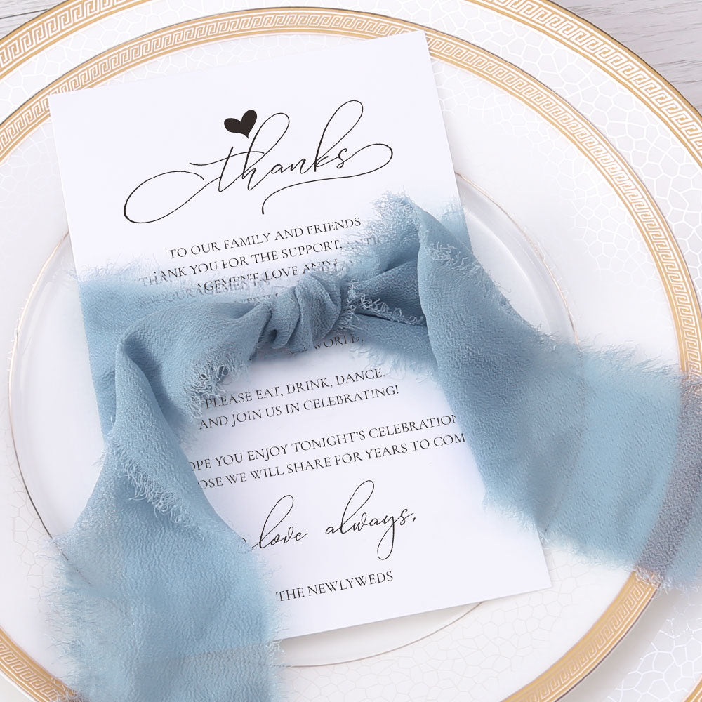 Thank You Place Setting Cards With Dusty Blue Chiffon Ribbon - DorisHome