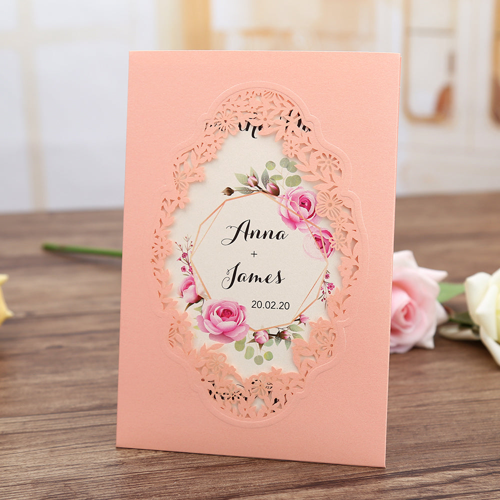 Pocket Pink Wedding Invitations Greeting Cards For Wedding - DorisHome