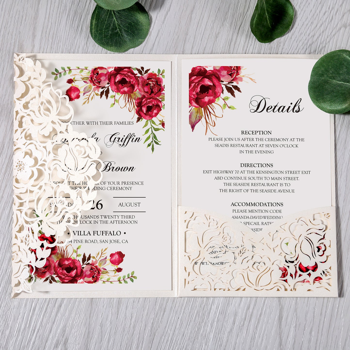 White Floral Laser cut invitation cards for Wedding