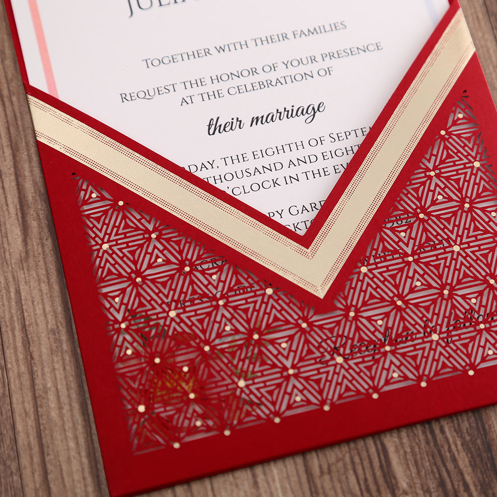 Red Floral Laser cut invitation cards for Wedding, Anniversary - DorisHome