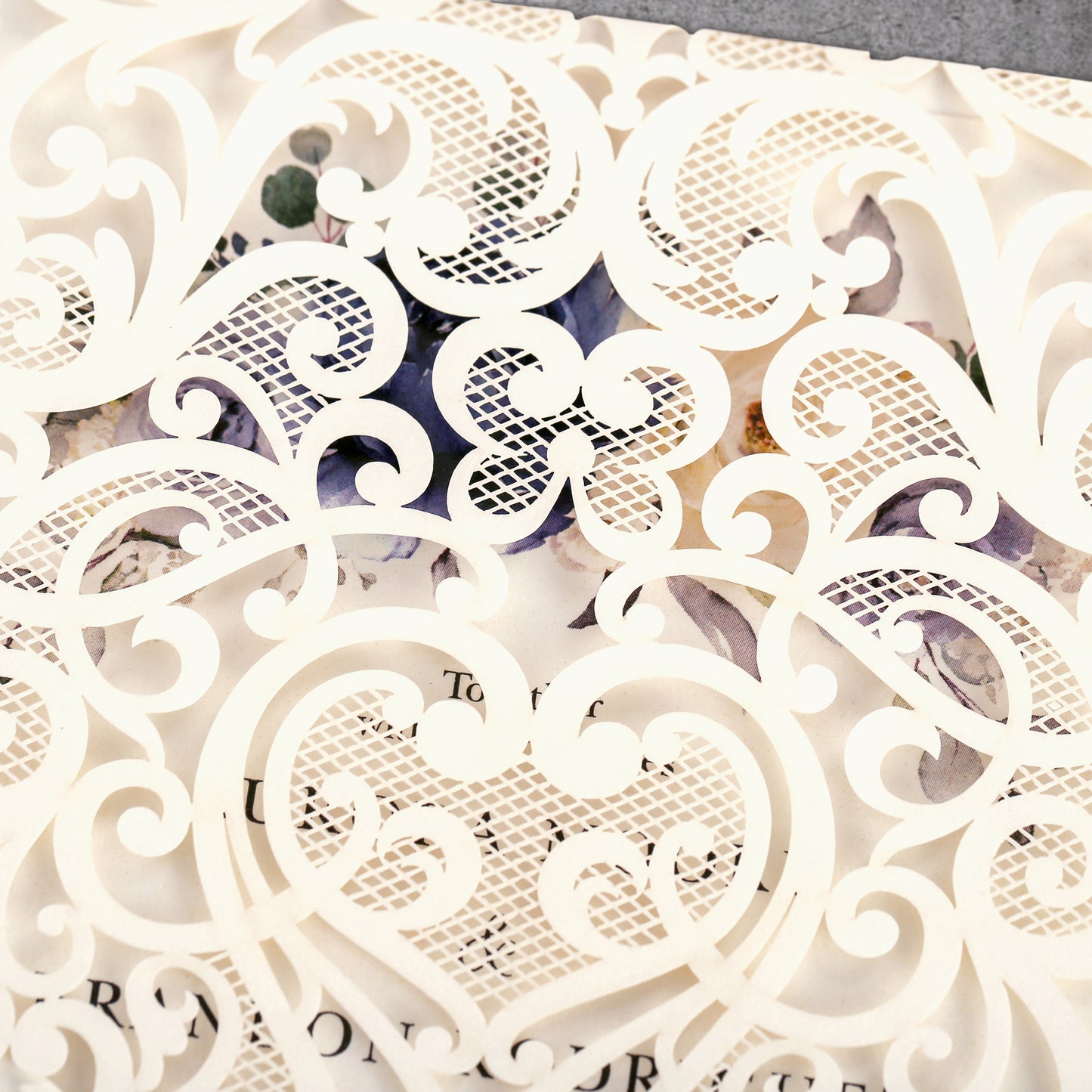 Vertical Blue Floral Laser cut invitations for Wedding Anniversary