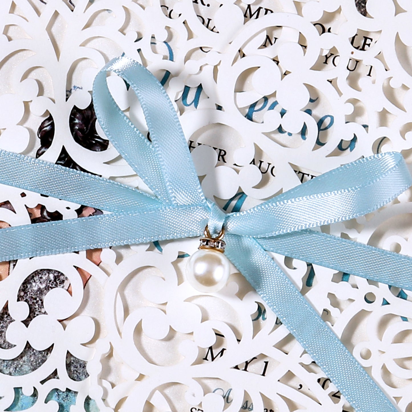 5 X 7.2" Laser Cut Hollow Rose Wedding invitations Cards With Blue Ribbon And Envelopes For Quinceanera Sweet 15 Invite - DorisHome