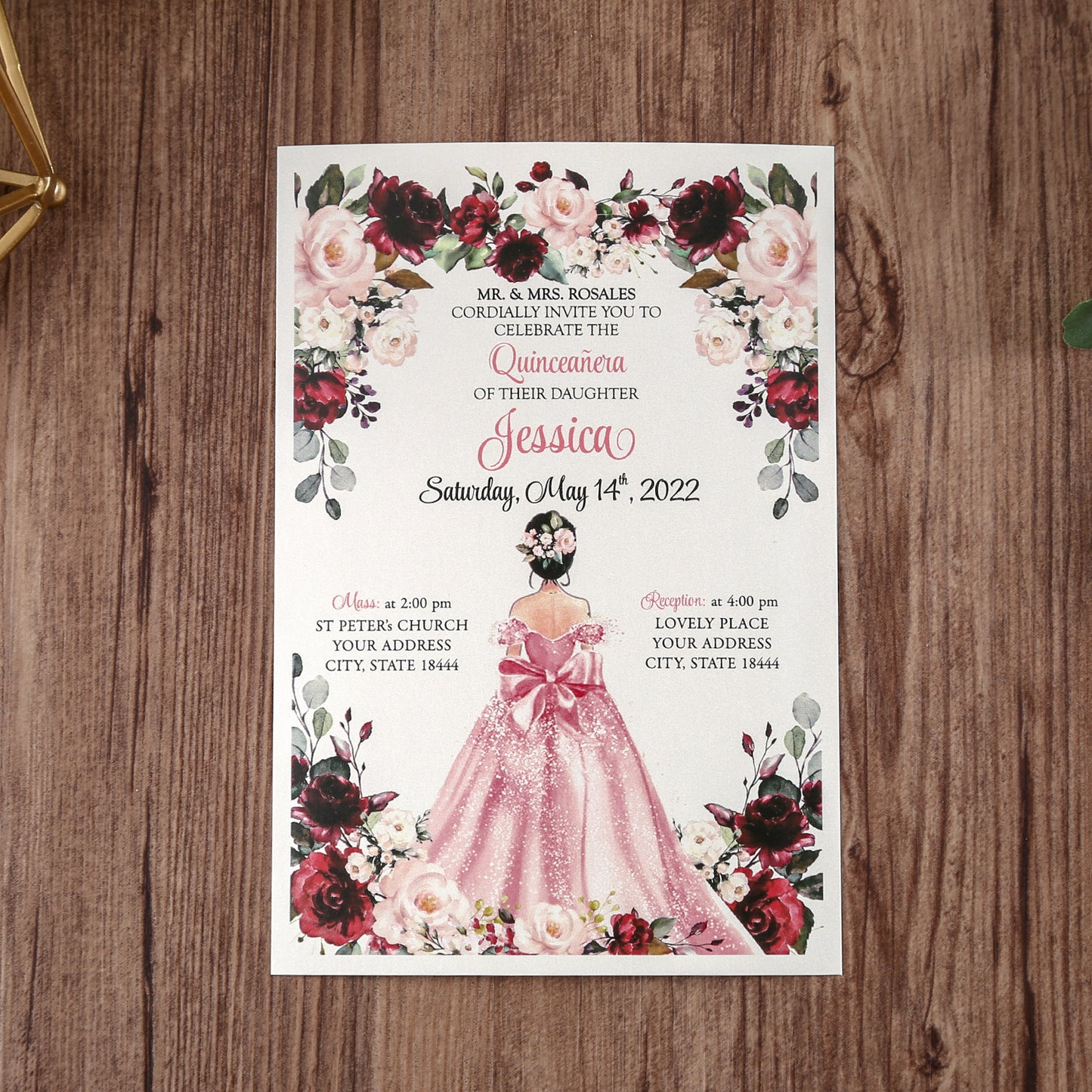 Rose Gold Glitter Invitations Greeting Cards For Quinceanera - DorisHome