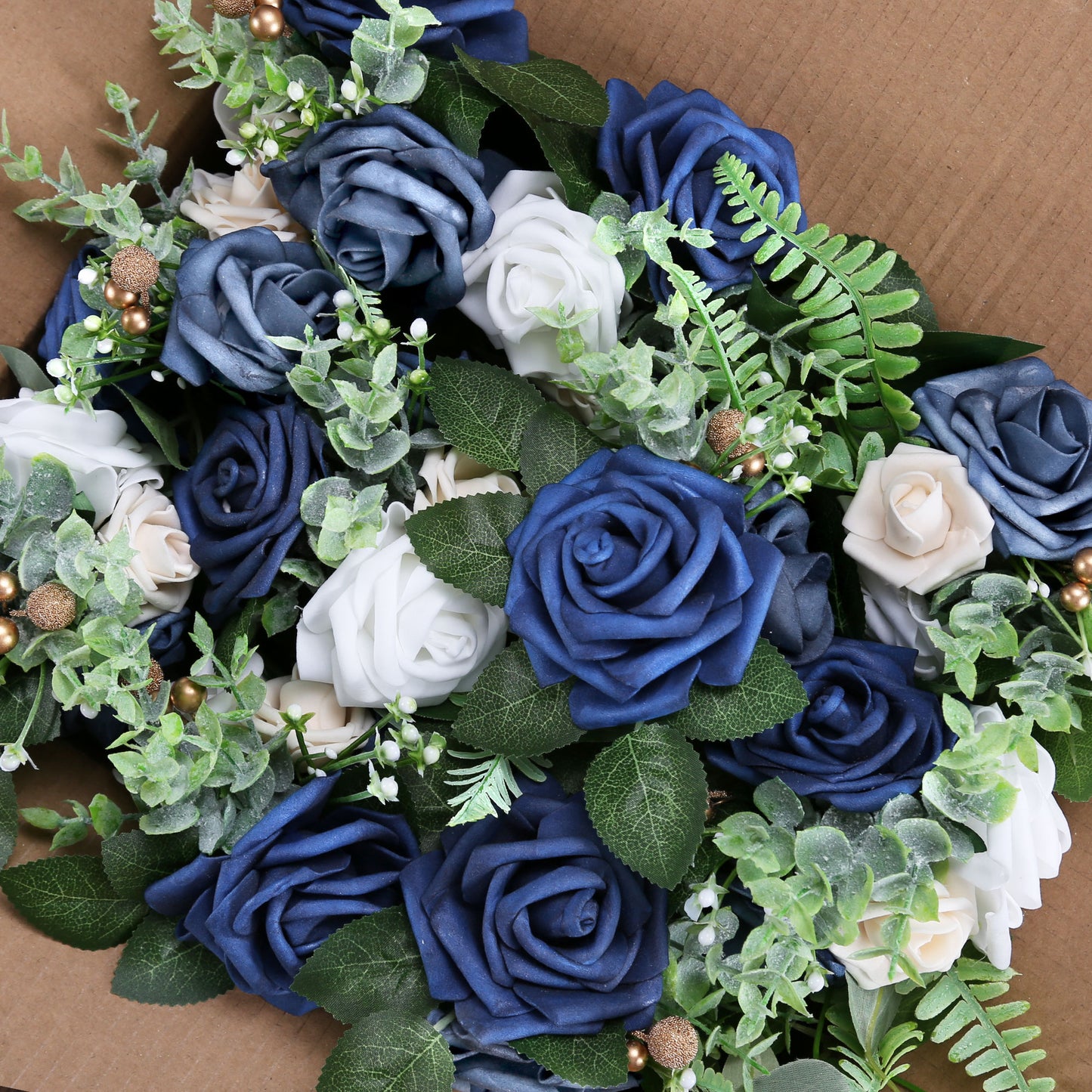 Wedding Aisle Decorations Blue Pew Flowers Set of 10 for Wedding Ceremony Party Chair Decor with Artificial Flowers Eucalyptus and Ribbons