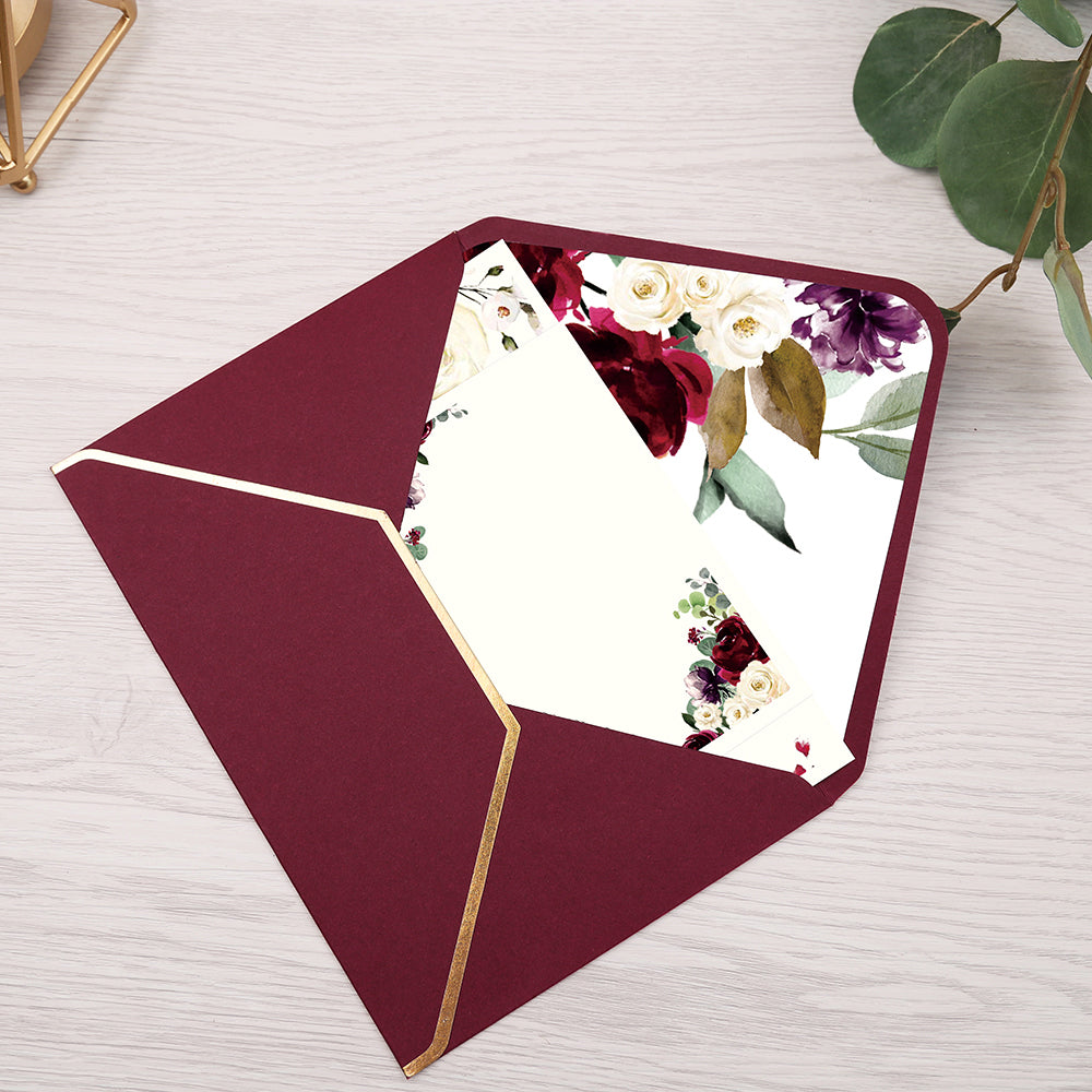 Pocket Burgundy Wedding Invitations Greeting Cards - DorisHome