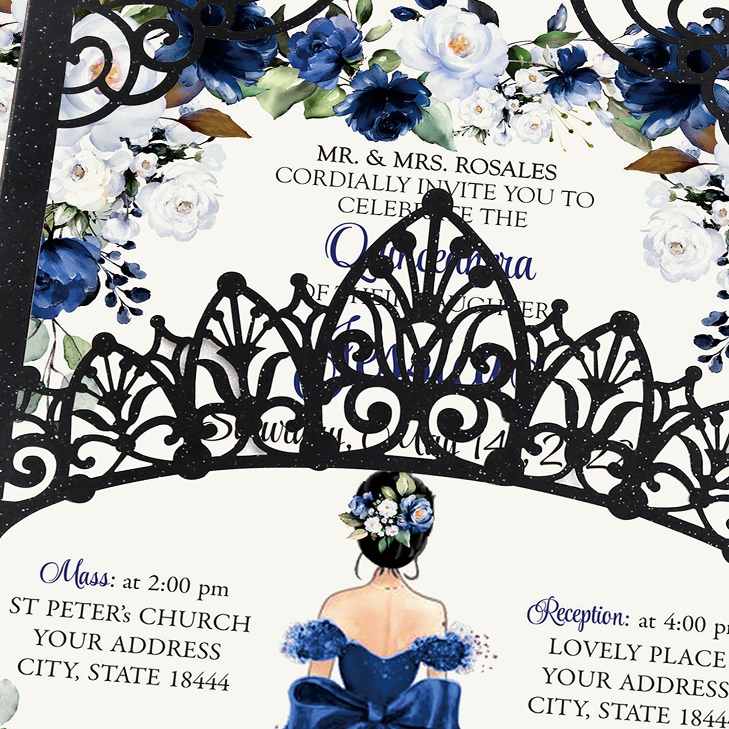 Pearlized Black Invitations Purple Greeting Cards For Quinceanera