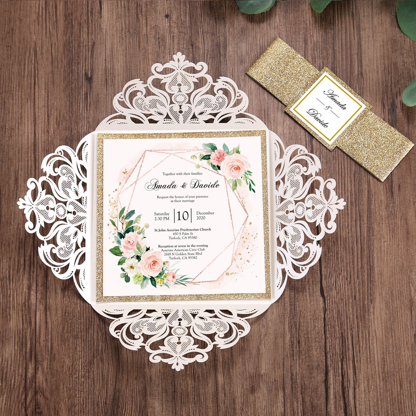 Square Gold Wedding Invitations for Wedding, Bridal Shower, Dinner, Party