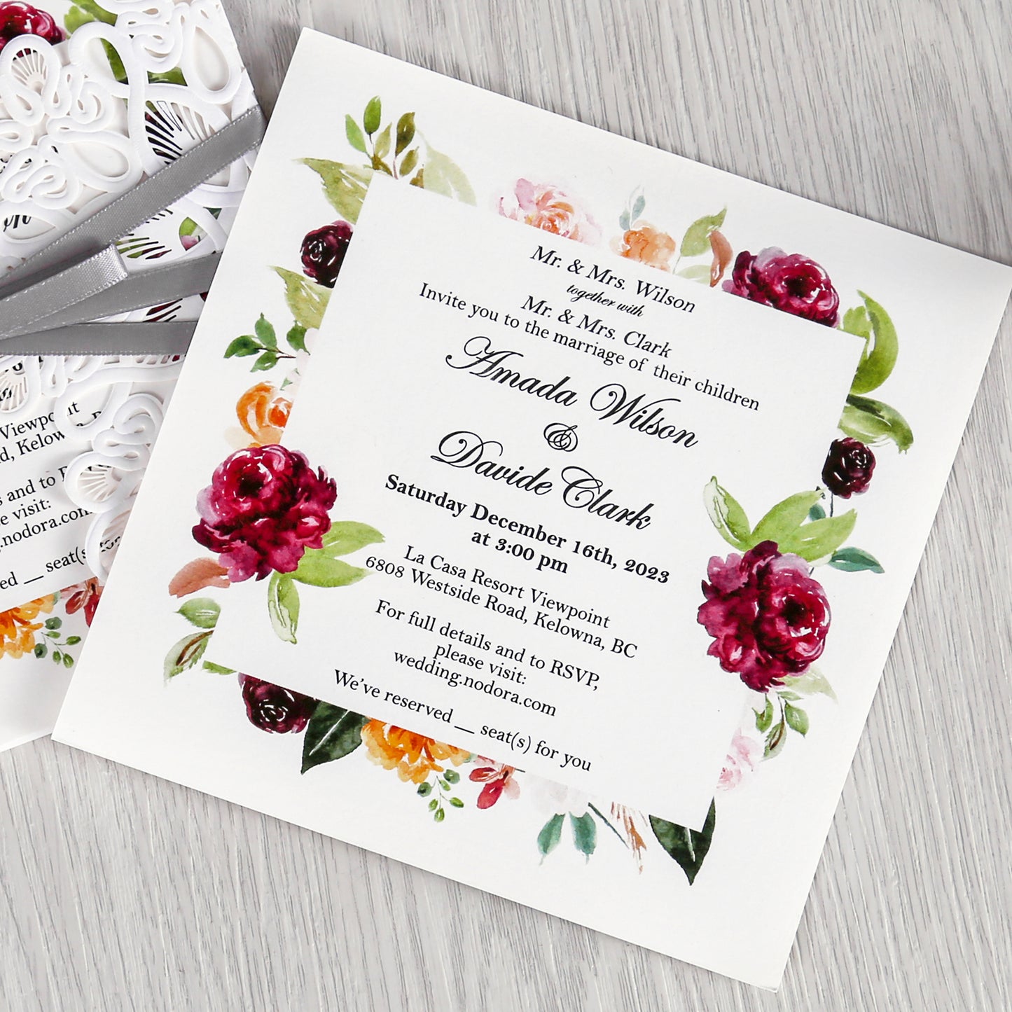 White Laser Cut with Gray Bowknot wedding invitation