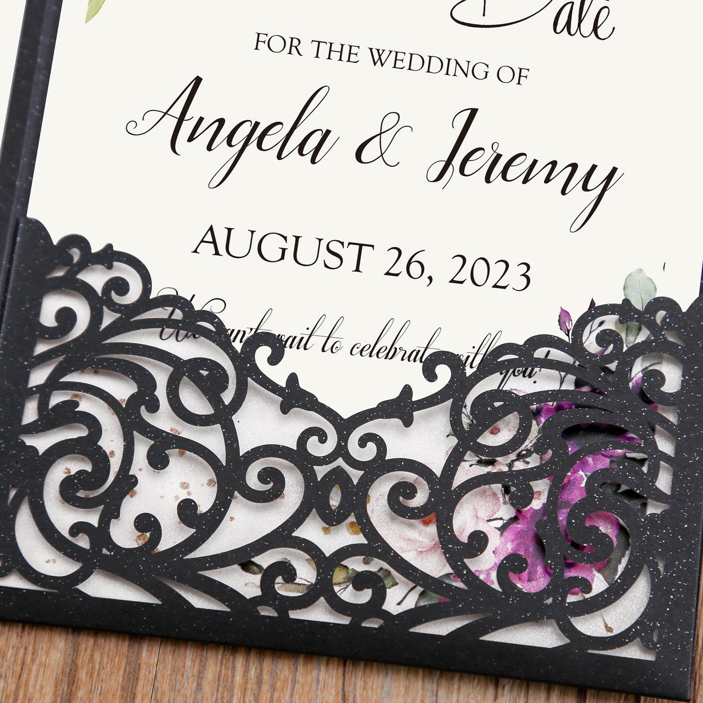 4.7 x7 inch Black Laser Cut Hollow Rose Wedding Invitations Cards with Envelopes for Wedding Party