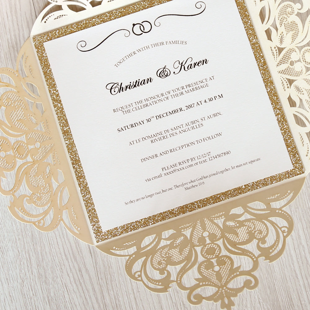 Square Gold Wedding Invitations for Wedding, Bridal Shower, Dinner, Party - DorisHome