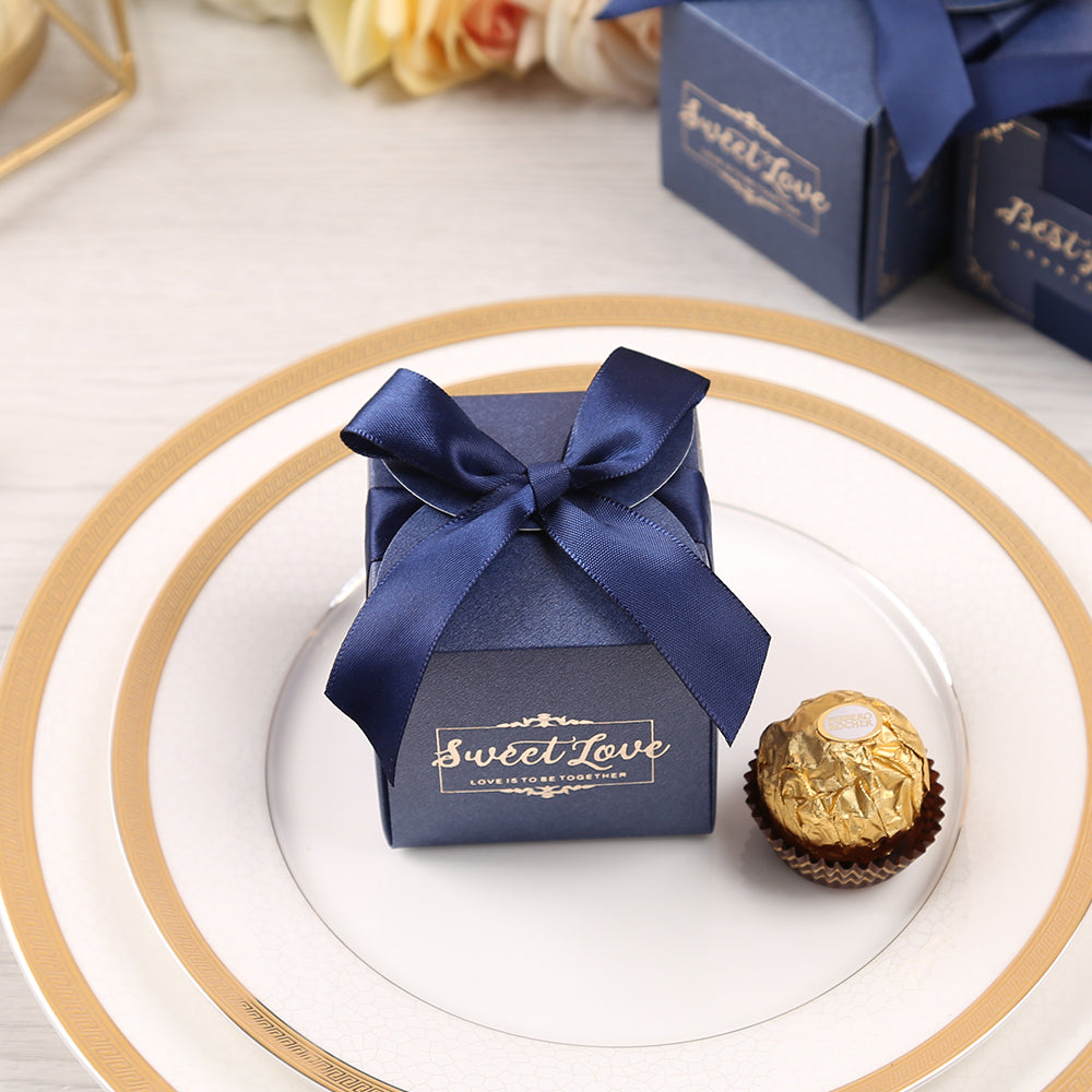 50 pcs Birthday Wedding Party Favor, Wedding Gift Bags Chocolate Candy and Gift Boxes Bridal Shower Party Paper Gift Box Blue Boxes with Ribbons,CB080B - DorisHome