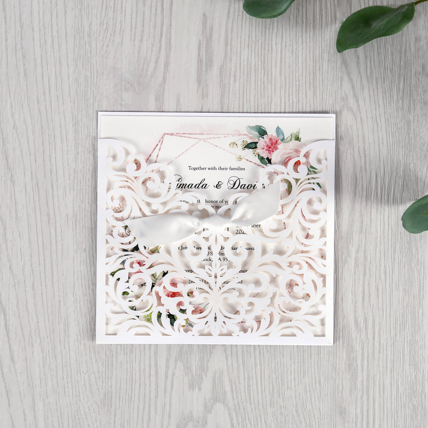 Ivory White Bowknot Lace Wedding Invitations,Invitations