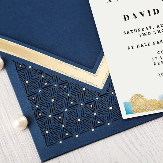 Blue Floral Laser cut invitation cards for Wedding, Anniversary - DorisHome
