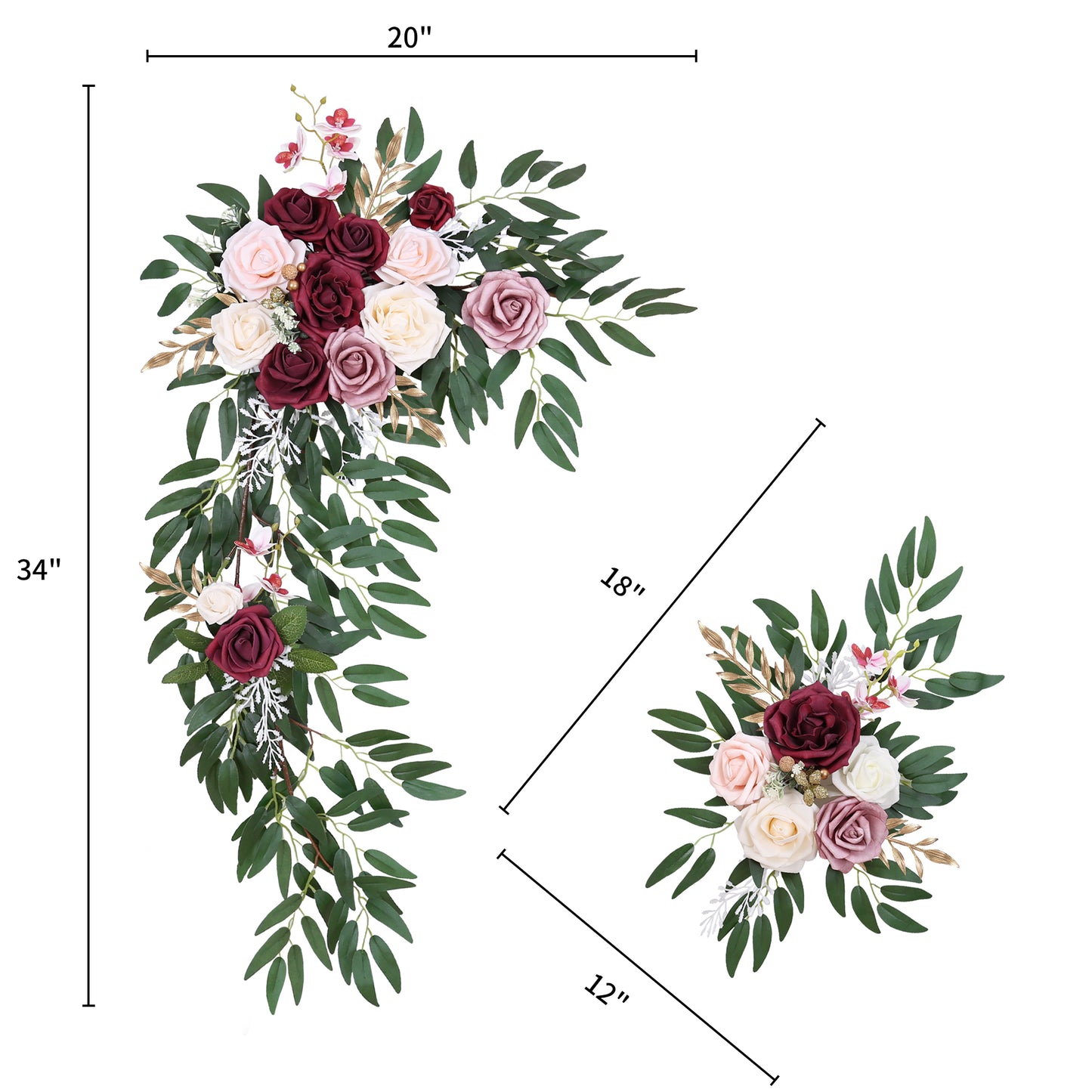 DORIS HOME Artificial Flower Swag Burgundy and Pink for Wedding Ceremony Sign Floral Decoration - Pack of 2