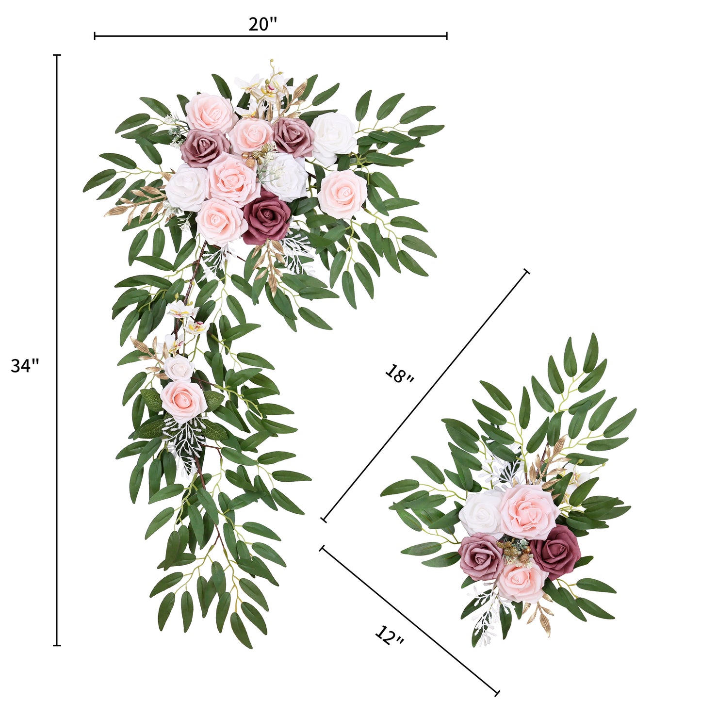 DORIS HOME Artificial Flower Swag Pink and Mauve for Wedding Ceremony Sign Floral Decoration - Pack of 2