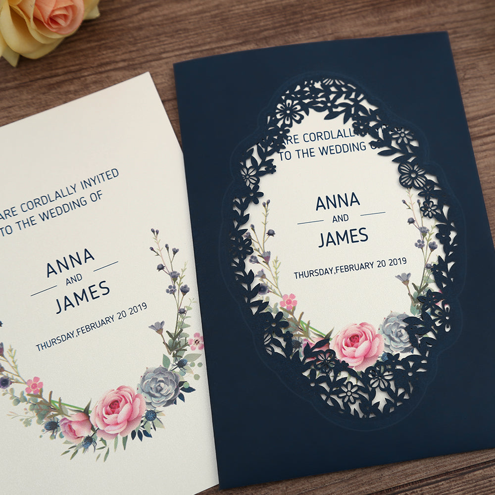 Pocket Navy Wedding Invitations Greeting Cards For Wedding - DorisHome