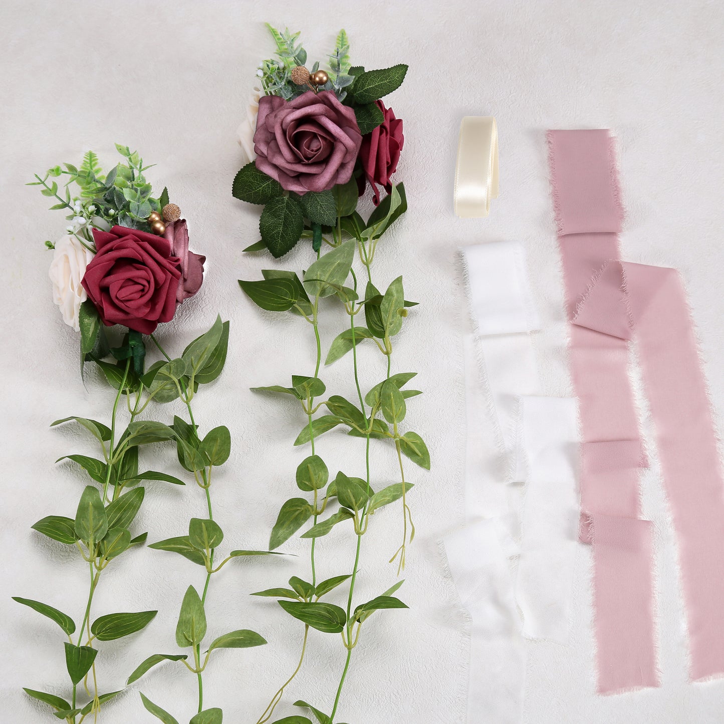 Wedding Aisle Decorations Mauve Burgundy Pew Flowers Set of 10 for Wedding Ceremony Party Chair Decor with Artificial Flowers Eucalyptus and Ribbons