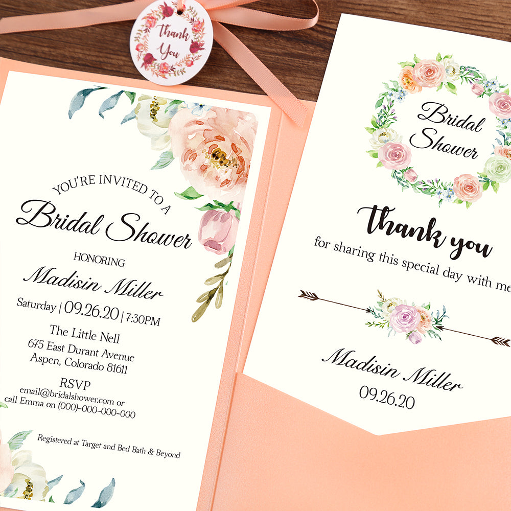 Pocket Pink Wedding Invitations Greeting Cards - DorisHome
