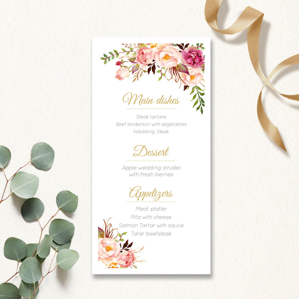 Light Pink Rose Menu Cards - DorisHome